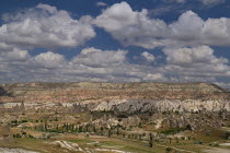 Turkey, Cappadocia, Goreme, Rose and Red Valleys, A distant view of the valleys from Goreme.