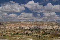 Turkey, Cappadocia, Goreme, Rose and Red Valleys, A distant view of the valleys from Goreme.