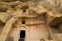 Turkey, Cappadocia, Goreme, Cavusin village, Entrance to Cavusin Church.