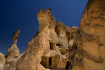 Turkey, Cappadocia, Goreme, Pasabag, A chapel dedicated to St. Simeon, and a hermits shelter is built into one of the fairy chimneys with three heads.