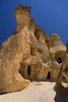 Turkey, Cappadocia, Goreme, Pasabag, A chapel dedicated to St. Simeon, and a hermits shelter is built into one of the fairy chimneys with three heads.