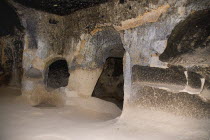 Turkey, Cappadocia, Zelve, Zelve Open Air Museum, Interior of Abandoned house, Zelve is where 3 valleys of abandoned homes and churches converge, inhabited until 1952 when the valley was deemed too da...