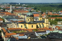 Germany, Bavaria, Munich, Theatinerkirche, St Cajetan's Church, Hofgarten on right, Viewed from 98 metre south tower of Frauenkirche.