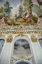 Germany, Bavaria, Munich, Nymphenburg Palace, Steinerner Saal, The Stone or Great Hall with painted decorative ceiling.