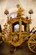 Germany, Bavaria, Munich, Nymphenburg Palace, Marstall Museum, Coronation coach for King Max 1 Joseph in 1818.