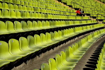 Germany, Bavaria, Munich, Olympic Stadium, Olympiastadion, Built as the main venue for the 1972 Summer Olympics, Green seat pattern.