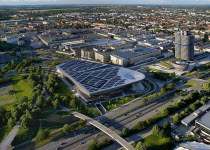 Germany, Bavaria, Munich, BMW Headquarters,  View from the Olympic Tower.