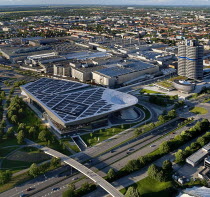 Germany, Bavaria, Munich, BMW Headquarters,  View from the Olympic Tower.