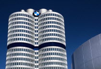 Germany, Bavaria, Munich, BMW Headquarters, The BMW Tower is 101 metres tall and mimics the shape of tyres.