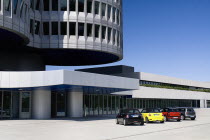 Germany, Bavaria, Munich, BMW Headquarters, The BMW Tower is 101 metres tall and mimics the shape of tyres.