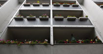 Neustadt  Hauptstrasse  Detail of apartment block balconies.Destination Destinations Deutschland European History Holidaymakers Sachsen Tourism Tourist Western Europe Saxony Sightseeing Tourists Flat...