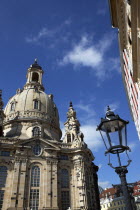 Nuemarkt  Dresdner Frauenkirche church of Our Lady. Lutheran Church bombed in 1945 and rebuilt using original and new stones. Re-opened in 2005.Destination Destinations Deutschland European History H...