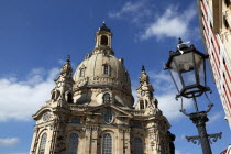 Nuemarkt  Dresdner Frauenkirche church of Our Lady. Lutheran Church bombed in 1945 and rebuilt using original and new stones. Re-opened in 2005.Destination Destinations Deutschland European History H...