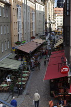 Nuemarkt  View over Muzgasse towards the Frauenkirche from the Bruhlscher Terrasse.Destination Destinations Deutschland European History Holidaymakers Sachsen Tourism Tourist Western Europe Saxony Si...