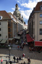 Nuemarkt  View over Muzgasse towards the Frauenkirche from the Bruhlscher Terrasse.Destination Destinations Deutschland European History Holidaymakers Sachsen Tourism Tourist Western Europe Saxony Si...