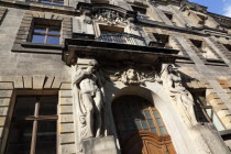 Detail of building frontage in Augustus Strasse.Destination Destinations Deutschland European History Holidaymakers Sachsen Tourism Tourist Western Europe Saxony Sightseeing Tourists Gray History His...