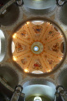Nuemarkt  Dresdner Frauenkirche church of Our Lady interior showing decorated domed roof detail. Lutheran Church bombed in 1945 and rebuilt using original and new stones. Re-opened in 2005.Destinatio...