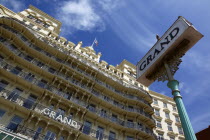 England, East Sussex, Brighton, Exterior of the Grand Hotel on the Kings Road seafront.