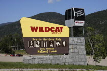 New Hampshire, USA, Wildcat Mountain ski area, Sign advertising scenic gondola cable car rides.