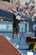 Sport, Athletics, Long Jump, Scotland's Darren Ritchie in mid leap. 2006 Commonwealth Games in Melbourne Australia.