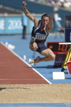 Sport, Athletics, Long Jump, Scotland's Darren Ritchie in mid leap. 2006 Commonwealth Games in Melbourne Australia.