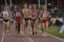 Sport, Athletics, Track, Female athletes running in pack during the 2006 Commonwealth Games in Melbourne Australia.