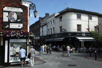 England, East Sussex, Lewes, Cliffe High Street, Harvey's Brewery shop and Bills Produce Store and Cafe.