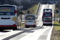 Scotland, Lothian, Edinburgh, No 2 bus to The Jewel on dedicated bus lane route.