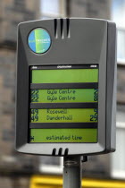 Scotland, Lothian, Edinburgh, Bus Stop real time electronic tracker to give time of next bus.