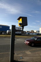 England, West Sussex, Shoreham-by-Sea, Gatso traffic speed camera on main road.