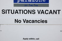 England, West Sussex, Shoreham-by-Sea, Situations Vacant sign outside factory. No Vacancies.