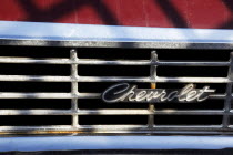 Transport, Road, Car, Details of Radiator grill of Chevy Impala.