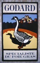 France, Aquitaine, Bergerac, Food Enamel sign on wall advertising Godard Specialist in Foie Gras. **Editorial Use Only**