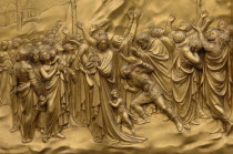 Bronze Doors with Relief Sculptures by Lorenzo Ghiberti, Florence Baptistry,  Piazza del Duomo, Florence, Italy.