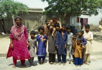 Pakistan, Sindh Province, Brahmin Hyden, Extended family, woman with her children, neices and nephews.