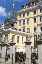 GERMANY, Saxony, Dresden, The glass dome of the Academy of Arts built 1891-94 on the Brhl Terrace by Constantin Lipsius in the style of the Neo-Renaissance behind the Baroque courtyard entrance to th...