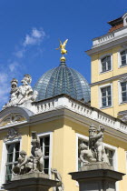 GERMANY, Saxony, Dresden, The glass dome of the Academy of Arts built 1891-94 on the Brhl Terrace by Constantin Lipsius in the style of the Neo-Renaissance behind the Baroque entrance to the Coselpal...