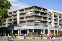 GERMANY; Saxony; Dresden; Restaurant and shops below apartment flats in  Neustdter market square.