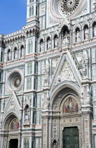 ITALY, Tuscany, Florence, The Neo-Gothic marble west facade of the Cathedral of Santa Maria del Fiore the Duomo.