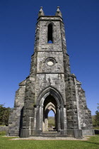 IRELAND, County Donegal, Poisoned Glen, Ruined Church of Ireland building built by landlord in the 1830s for his workers. 