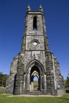 IRELAND, County Donegal, Poisoned Glen, Ruined Church of Ireland building built by landlord in the 1830s for his workers. 