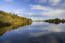 IRELAND, County Monaghan, Castle Blayney, Autumn colours at Lough Muckno. 