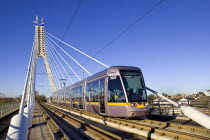 IRELAND, County Dublin, Dublin City, Luas tram on Dundrum bridge, Dublins light rail tram system.