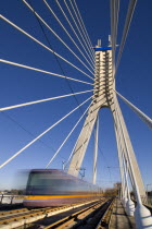 IRELAND, County Dublin, Dublin City, Luas tram on Dundrum bridge, Dublins light rail tram system.