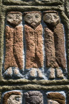 IRELAND, County Wexford, Irish National Heritage Park, Celtic cross  Detail of some of the carving. 