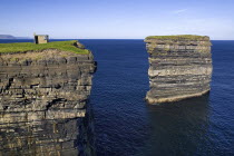 IRELAND, County Mayo, Downpatrick Head, Dn Briste Broken Fort is an impressive sea stack at the headland Standing 50 meters 164 feet high, Dn Briste was once part of the mainland, and connected to i...