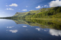 IRELAND, County Sligo, Glencar Lake, Reflection of Kings Mountain. 