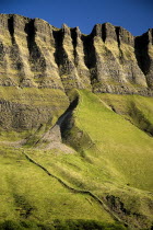 IRELAND, County Sligo, Ben Bulben Mountain, Close up of some of the mountains crevices. 