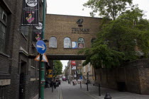 ENGLAND, London, East End, Whitechapel, Brick Lane, View of the old Truman brewery factory, which is now converted into an art gallery space.