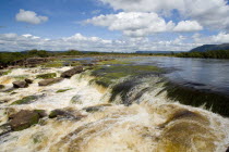 VENEZUELA, Bolivar State, Canaima National Park, Canaima Village, river flowing into Canaima lagoon.